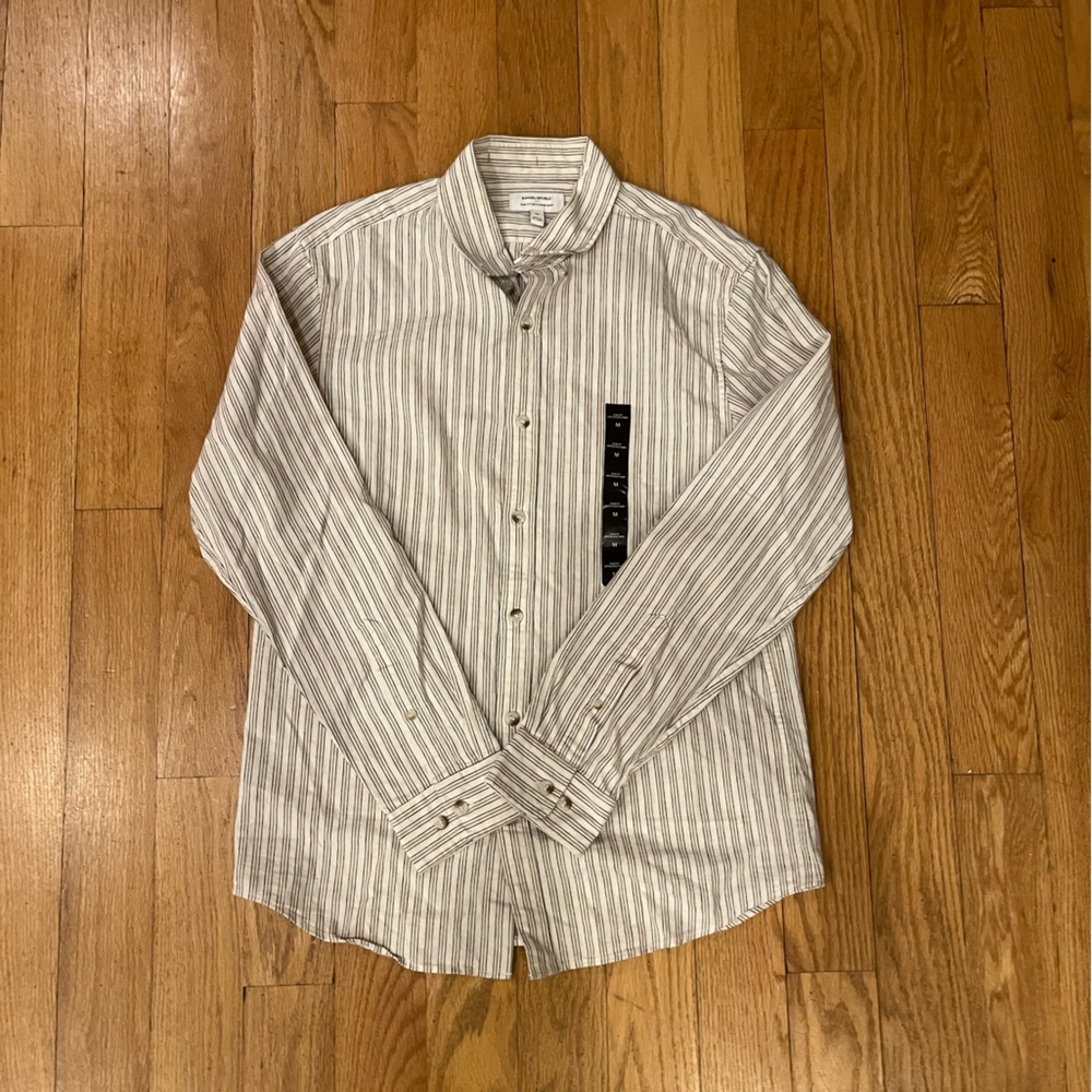 NWT Banana Republic Factory slim untucked button up shirt brown stripes medium